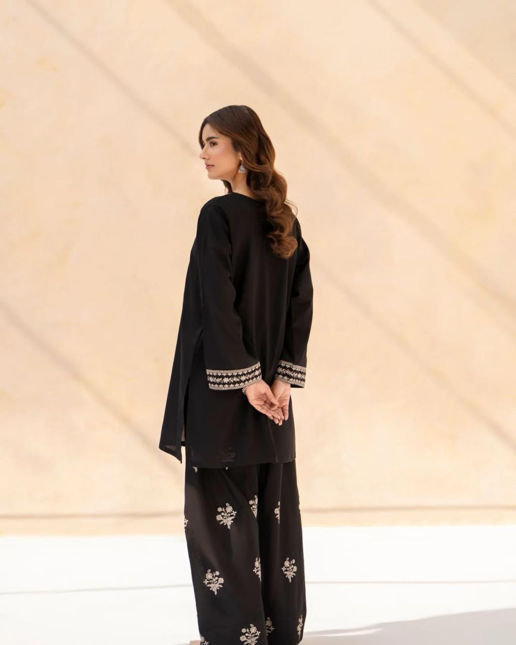 Black Sajal Set (Farshi Shalwar) 2pc